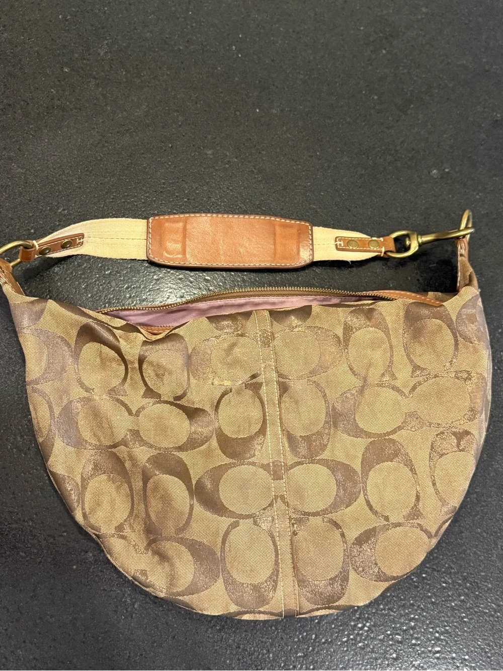 Vintage Coach Tan/Brown Signature Hobo Shoulder Bag